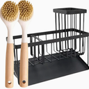 Jorso - 2 PCS Rustproof Kitchen Sink Sponge Holder – Stainless Steel Sink Caddy & Organizer for Sponges and Brushes – Space-Saving Kitchen Sink Accessories (Black)- with 2 Brushes