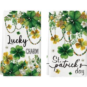 Artoid Mode Necklace Clover Shamrock St.Patrick's Day Kitchen Dish Towels, 18x26 Inch Farmhouse Holiday Spring Decoration Cleaning Set of 2