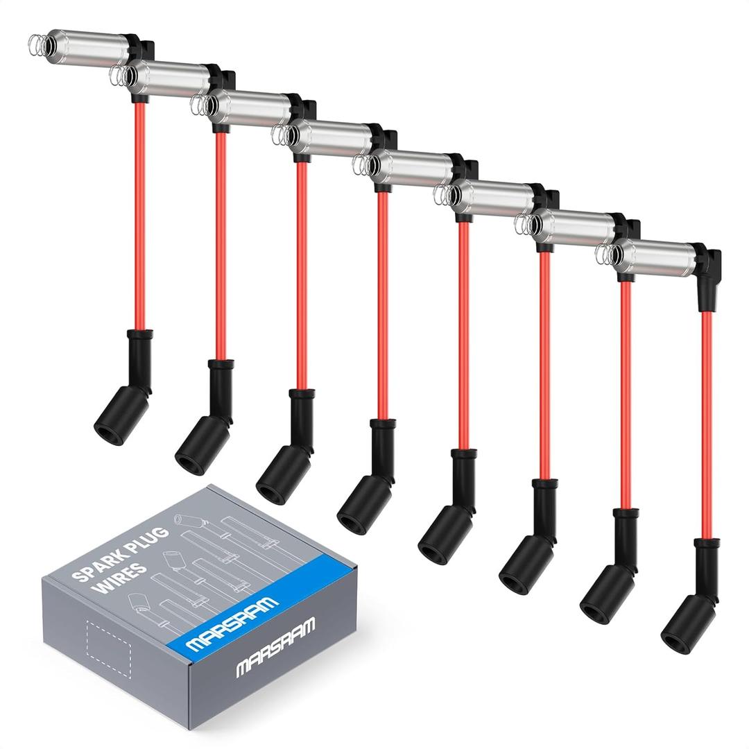 Marsram Spark Plug Wires 48322R Compatible for 1999-2019 Chevy Chevrolet GMC Cadillac Silverado Avalanche Suburban Tahoe Sierra Yukon 2003 2004 2005 2006 2007 2008 2009 2010 V8 Engine (8 PCS) Bent