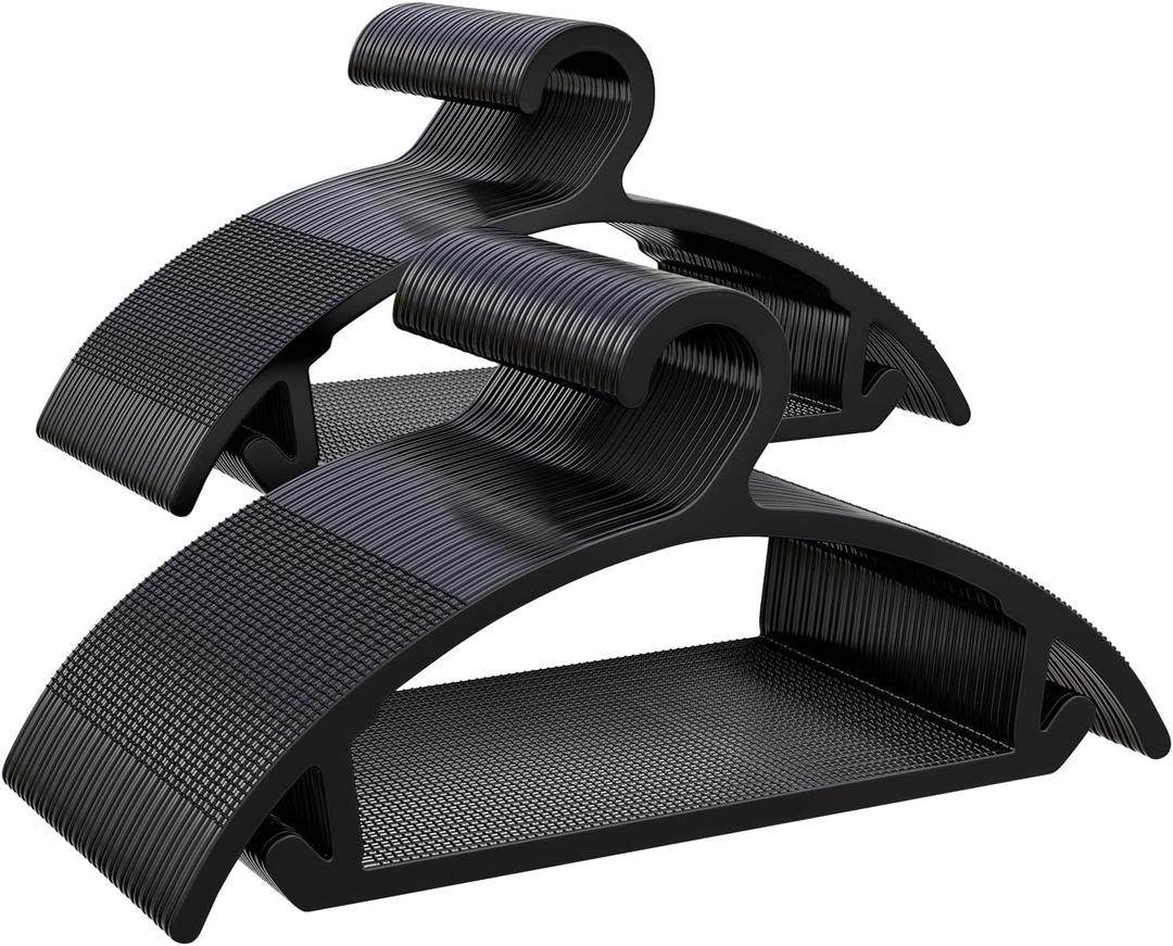 100 Pack Kids Hangers, Non-Slip & Sturdy Coat Hangers, Ultra-Thin Plastic Suit Hangers for 7-12 Years Old, Dry & Wet Dual-Use Multi-Scenario Storage, Holds Up to 11 LB, 14" W,Black,UAPY09100B