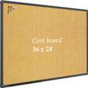 JILoffice Corkboard Bulletin Board 36 x 24 Notice Board, Black Aluminum Frame Wall Mounted Board for Office Home and School with 10 Push Pins