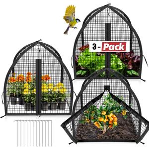 3 Pack Pest Guard Cover, 22x22x22 inches Mesh Gardening Net with Zip Door, Plant Protectors from Animals for Fruit, Vegetables, Flowers, Shrubs