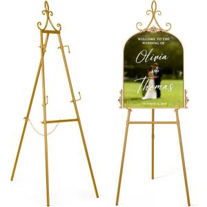 53.9" Gold Easel Stand for Sign, Heavy Duty Metal Display Easel with Storage Bag, Adjustable Art Easel for Wedding Sign, Welcome Sign, Picture, Iris 53.9 in