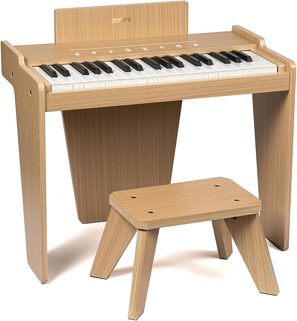 ZIPPY Kids Piano Keyboard, 37 Keys Digital Piano for Kids, Touch Sensitive Control Panel, Built-in Songs, Volume Adjustable, Music Educational Instrument, Wood Piano for 3+ Girls and Boys (Oak Plus), 22.4 x 12.6 x 18.1 inches