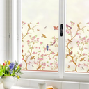 MSUP Window Film Privacy Static Cling Frosted Window Film for Glass Window Anti-UV Window Film Removable No-Glue Film Birds and Flowers Film for Kitchen, Bathroom, Office 17.7'' x 78.7'' Pink