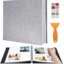 Photo Album Scrapbook  Holds 4x6, 5x7 & 8x10 Pictures  Self-Adhesive Pages for Baby, Wedding, Travel & Family Memories | Includes Metallic Pen & Scraper/Light Grey Large DIY Memory Book for Gifts