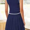 Arach&Cloz Womens 2 Piece Skirt Sets 2025 Fashion Summer Knit Striped Tank Tops Mini Pleated Skirts Outfits (Large, Navy and White)