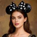 A Miaow Colorful Sequin Headband Glitter Bow Hair Clasp Adults Women Butterfly Hair Hoop Birthday Party Holiday Park Photo Supply (Black White)