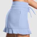 2 x Women's High Waisted 15'' Swim Skirts Tummy Control Bathing Suit Skirt Bottoms Swimsuit with Liner Pockets (Blue, XL)