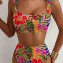 Herseas Women's Tie Shoulder Bikini Sets 2 Piece Striped Swimsuits High Waisted Bathing Suits (M)