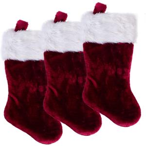 Christmas Stocking 3 Pack 19 Inch Christmas Stocking Personalized Plush Cuff Red White Christmas for Family Christmas Decoration Fur Stockings Gift Bags for Kids Classic Stocking Decorations (8)