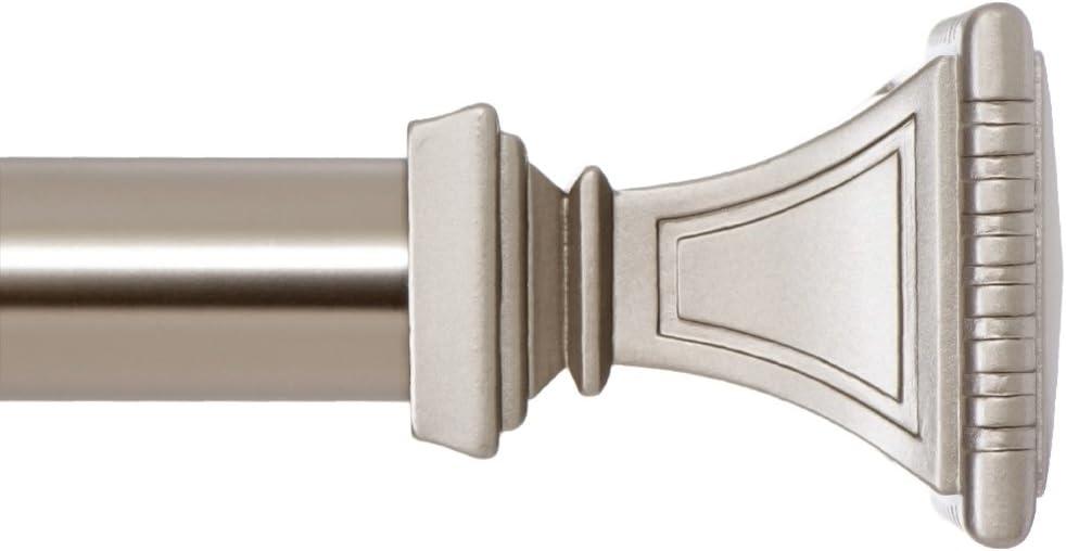 Ivilon Decorative Window Curtain Rod - Carved Square Finials, 1 1/8 in Rod, 48 to 86 in. Satin Nickel