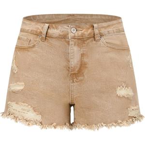 THUNDER STAR Women Mid Rise Ripped Stretchy Jeans Shorts Frayed Raw Hem Casual Denim Shorts (10-12, Yellow)