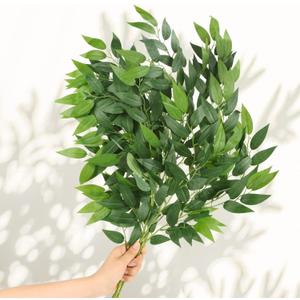 Artificial Italian Ruscus Greenery Stems 27in Faux Green Leaf Garland Branches Hanging Greenery Spray for Wedding Bouquet,Arch,Table Centerpieces and Home Decor (4pcs)