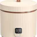 TOKIT Rice Cooker Small 3 Cup Uncooked /6 Cup Cooked, Modern Multifunctional Mini Rice Cooker with Display Touch Button for 1-3 People Ceramic Coated Non-Stick Pot 8 Cook Functions - Cooking & Warmer (Beige)