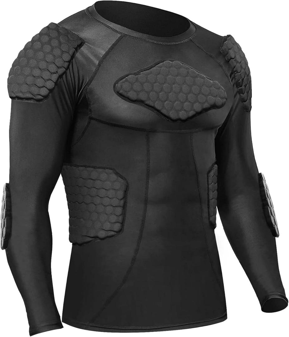Padded Compression Shirt, Short Sleeve Football Protection Gear (Long-Medium)