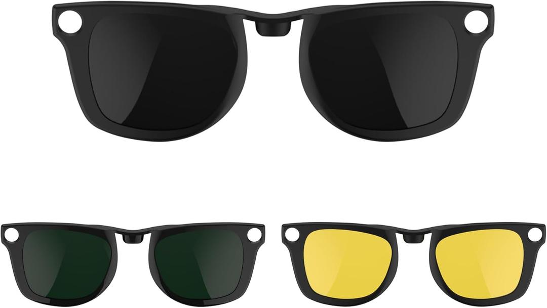 HiBloks 3Pcs Polarized Clip-on Compatible with Ray-Ban Meta Wayfarer & Gen 2 (RW4008/RW4012 Large), Discoloration Clip for Rayban Meta Gen 2 Accessories (Dark Green, Night Vision Yellow, Black)