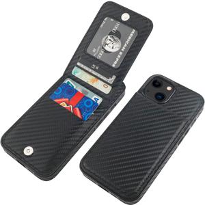 KIHUWEY Compatible with iPhone 13 Case Wallet with Credit Card Holder, Premium Leather Magnetic Clasp Kickstand Heavy Duty Protective Cover for iPhone 13 6.1 inch (Carbon Black)