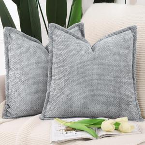MADIZZ Decorative Chenille Velvet Throw Pillow Covers Set of 2 Soft Boho Textured Neutral Couch Throw Pillow for Bed Modern Farmhouse Home Decor for Sofa Livingroom Grey 24x24 Inch Euro Sham