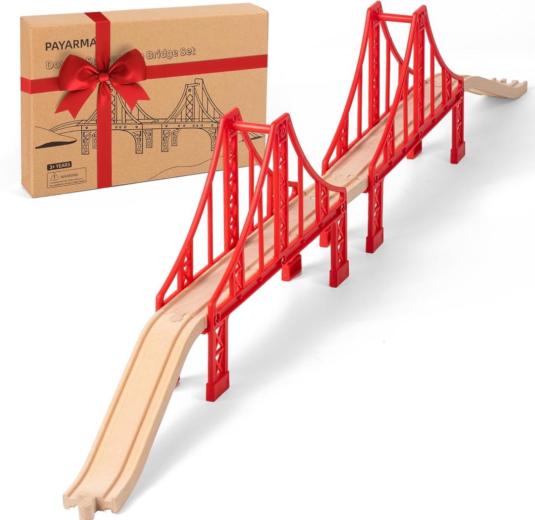 Wooden Train Track Accessories Train Railway Accessories Double Suspension Train Bridge Toy Train Set for Toddlers 3-5 Train Tracks Compatible with All Leading Brands