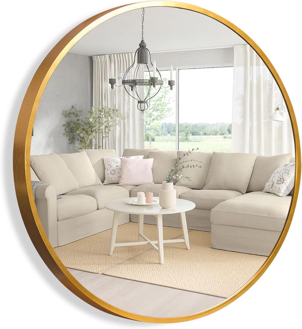 NeuType Round Mirror Circle Mirror Metal Framed Wall Mirror Large Vanity Hanging Decorative Mirrors for Entryway Living Room Bedroom Bathroom Home Modern (Gold, 70cm)