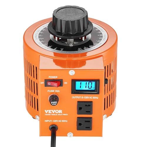 VEVOR Auto Variable Voltage Transformer 2000VA, 15.3 Amp, 110V Input 0-130V Output AC Voltage Regulator, with LCD Display 4 Extra Fuses Thermal Control Switch, Factory Sealed