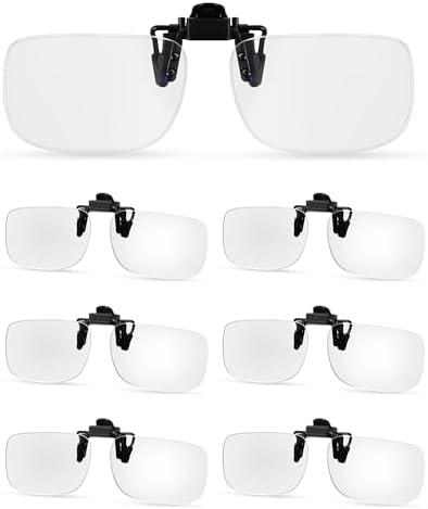 Copkim 6 Pairs Clip on Reading Glasses Flip up Magnifying Clip on Lens Blue Light Blocking Non Prescription Reading Glasses +4.00