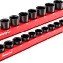 2-Piece 1/2"-Drive Metric Magnetic Socket Organizer Set (Holds 19 Sockets) - Detachable Tool Tray with 5mm Magnetic Base, Screw-Fixed Design & Heavy-Duty Modular Storage for Garage/Home Workshop