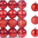 24ct Mini Christmas Balls Ornaments for Xmas Christmas Tree - Small Shatterproof Decor Hanging Ball for Holiday Wedding Party Decoration 1.18 Inch/30mm, Red