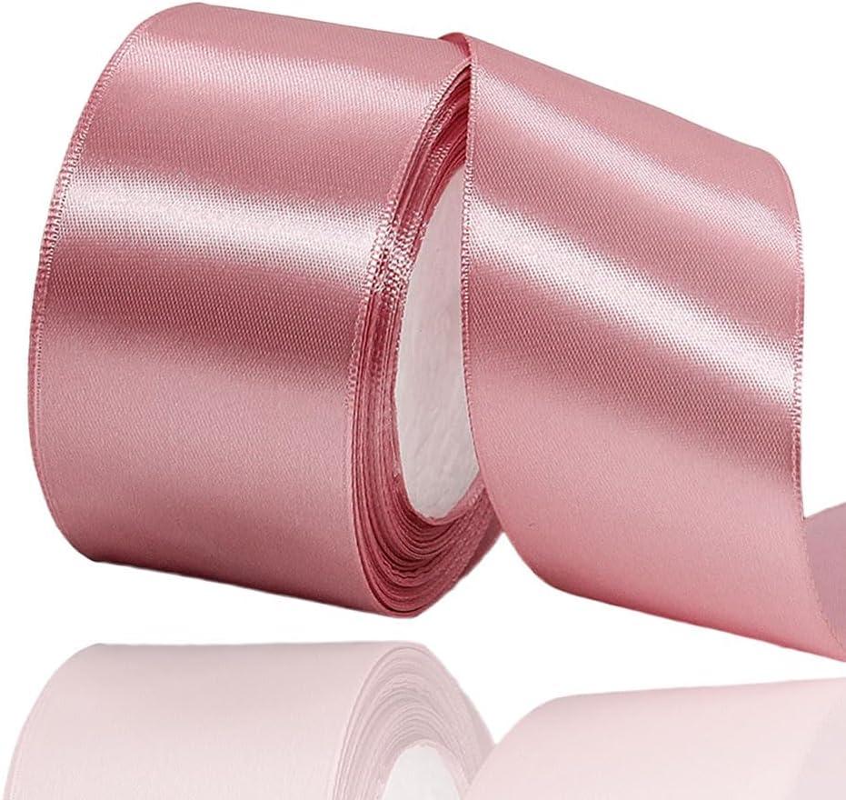 Rose Gold Satin Ribbon 2 Inches x 25 Yards, Solid Color Fabric Ribbon for Gift Wrapping, Crafts, Hair Bows Making, Wreath, Wedding Party Decoration and Sewing Projects