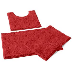 LuxUrux Red Bathroom Rugs Set-Extra-Soft Plush Bath mat Shower Bathroom Rugs,1'' Chenille Microfiber Material, Super Absorbent (Rectangular Set, Red) 