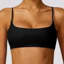 Comper Women's Sports Bra with Thin Straps Stretchy Wirefree Workout Bras Lightweight Workouts Bralette with Removable Pads (Medium, Black)