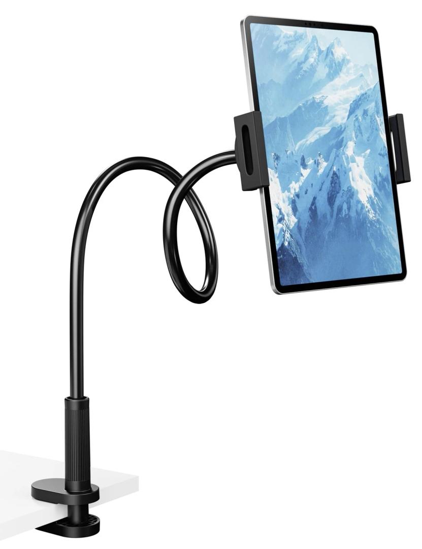 Flexible Gooseneck Tablet Holder, 360° Adjustable Phone Mount with Sturdy Clamp for Desk/Bed/Kitchen, Compatible with iPad Air Pro Mini iPhone/Samsung Galaxy Tabs/4.7~12.9"