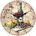 CHGCRAFT 12inch Retro Wine Wall Clock Battery Operated Silent Non Ticking Round Decorative Clock for Office Home Living Room Bedroom Bathroom Kitchen Decor, Red Wine