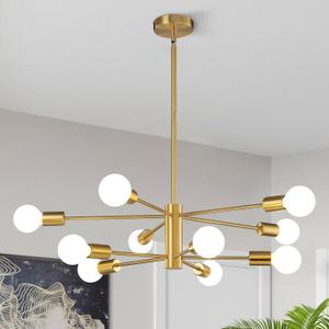 KAISITE Modern Chandelier Ceiling Light Fixture Sputnik Chandelier 10-Light Gold Chandelier for Dining Room Over Table Height Adjustable Lighting Fixture Ceiling Hanging for Kitchen Living Room