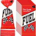 Teling 100 Pcs Race Car Fuel Can Popcorn Treat Bags Racing Car Cellophane Candy Cookie Snacks Bags with Twist Checkered Flag Themed Decorations Birthday Party Supplies