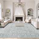 LIVEBOX Traditional Rug 9x12 - Large Gray Vintage Rug for Living Room, Washable Soft Floral Carpet Anti-Skid Thin Neutral Rugs for Office Bedroom Dining Room, Silverygray