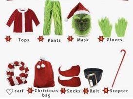 Christmas Green Monster Costume Kids Furry Santa Claus Outfit Christmas Cosplay Costume Holiday Party Dress up (XL)