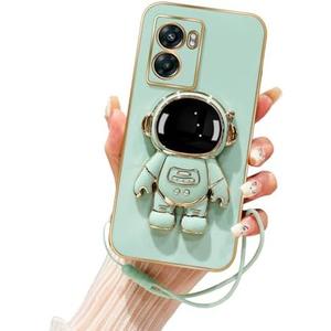 Tesazxcn for OnePlus Nord N300 Phone Case Cute 6D Astronaut Cases with Stand Function,with Lanyard Luxury Plating Cover Electroplated Cover for OnePlus N300, 1+Nord N300 Case, Cyan