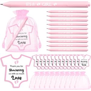 TaoBary 50 Sets Baby Shower Pens Bulk Pink It's a Girl Ballpoint Pens Baby Shower Favors with Thank You Cards and Organza Bags Gender Reveal Guests Decorations