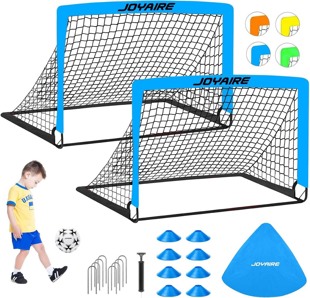 JOYAIRE Soccer Goals for Backyard Set, Portable Kids Toddler Soccer Goal 2 of 4' x 3', Pop Up Soccer Net Soccer Training Equipment with Size 4 Soccer Ball, Carry Bag, Youth Games, Sports, Outdoor Play