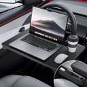 YONZEE 2-in-1 Car Steering Wheel Desk Tray & Car Seat Gap Filler Organizer – Foldable Carbon Fiber Look Table for Laptop, Eating Food, Writing – for Standard Round Steering Wheels