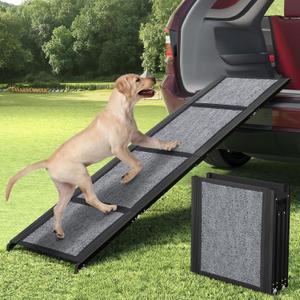 Fixwal Dog Ramp for Car, 71" Extra Long & 17" Wide Folding Portable Pet with Non-Slip Rug Surface for Medium & Large Dogs Up to 250LBS Enter Car SUV & Truck