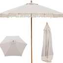 9 FT Patio Umbrella with Fringe,Fringe Portable Beach Umbrella,Heavy-Duty Metal Frame,6 Ribs with Ventilated Canopy,UV Protection & Waterproof, Suitable for Garden,Deck,Pool,Patio Table