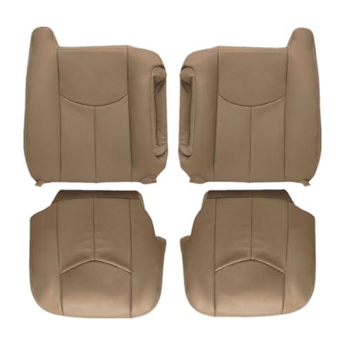 SecosAutoparts Driver & Passenger Side Bottom and Top Lean Back Replacement Leather Seat Covers Tan# 522 Compatible with Chevy Tahoe Suburban Silverado Avalanche Sierra Yukon 2003 2004 2005 2006
