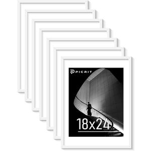 Picrit 18x24 White Poster Frame 7 Pack, Display Pictures 16 x 20 Picture with Mat or 18 x 24 without Mat for Horizontal or Vertical Wall Mounting, Wall Gallery Photo Frames
