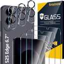 firtstnow 3 Pack for Samsung Galaxy S25 Edge Screen Protector Tempered Glass + 3 Pack Camera Lens Protector, Military Grade Shatterproof, 9H Hardness, Fingerprint Unlock, Case Friendly 6.7 Inch