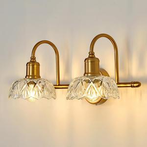 UOFUS Vintage Bathroom Light Fixtures Gold Bathroom Vanity Light Matte Antique Brass 2-Light Wall Sconces Lighting for Bedroom Living Room Hallway