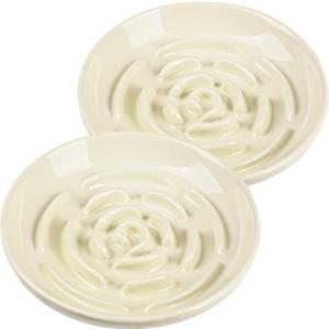 Slow Feeder Cat Bowl Set of 2, Ceramic Slow Feeding Cats Bowl Whisker Friendly, Anti Vomiting Cat Feeder for Dry and Wet FoodFun Maze Interactive Bloat Stop Puzzle Bowls for Healthy Eating Diet (cream)