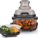 Ninja Crispi Air Fryer, Microwave, Freezer & Dishwasher Safe, Non Toxic Glass Portable Cooking System, 4 QT & 6 Cup Glass Containers with Storage Lids, Easy Meals, Air Fry, Bake, Stone, FN101ST